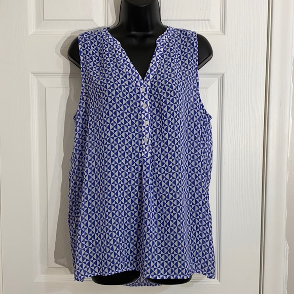 Gap Blue and White Semi Sheer Sleeveless 1/2 Button Top Sz L - Picture 1 of 7